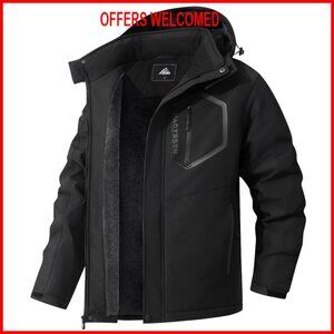 Men's Ski Jacket Waterproof Fleece Lining Hooded Parka Winter Snow Coat